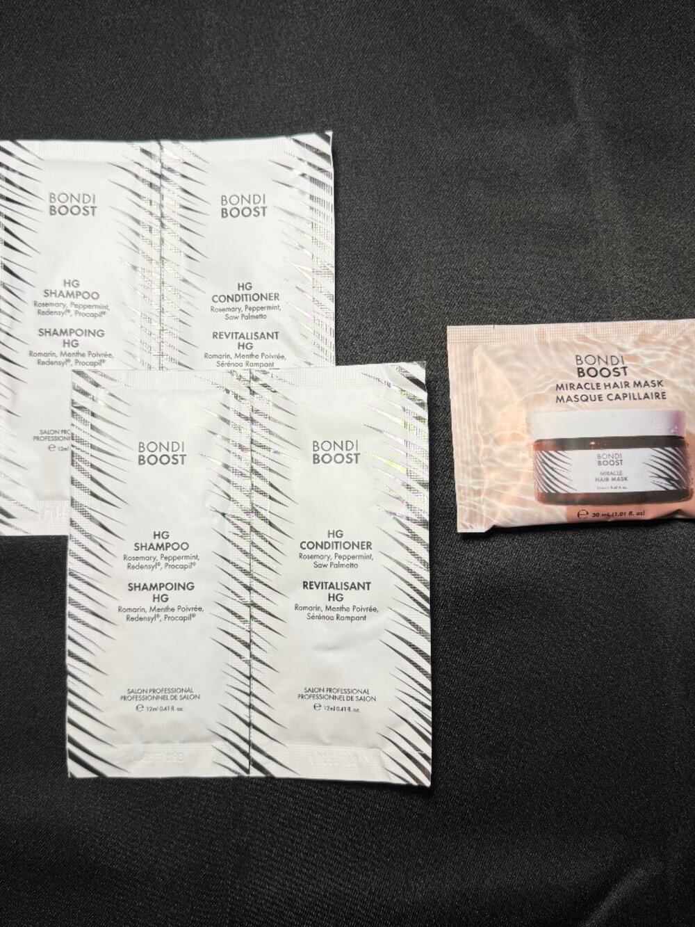 Lot of 3 Bondi Boost HG Shampoo Conditioner Miracle Hair Mask Sachets Samples